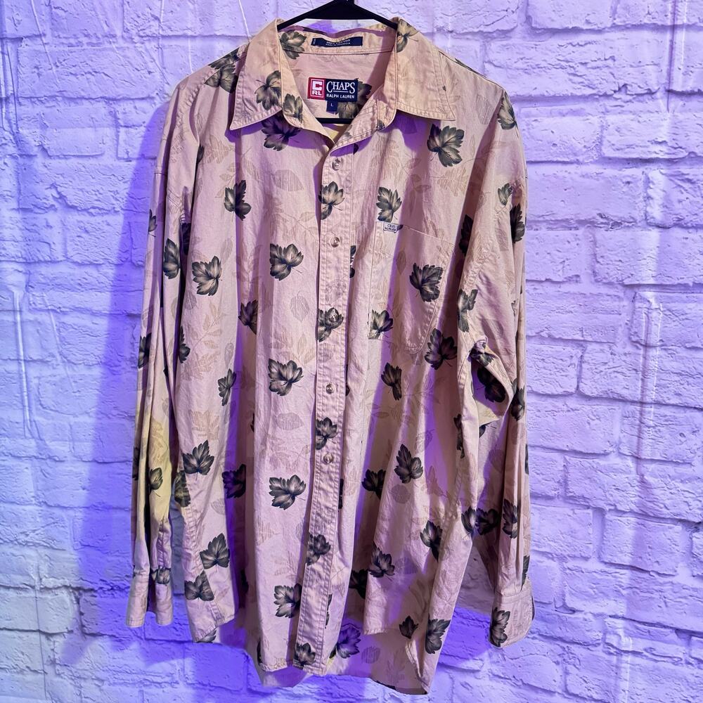 CHAPS by RALPH LAUREN Button up Dress shirt with Leaf Print - Unique - SZ Large